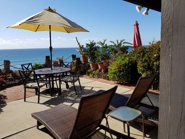 Relax and enjoy our outdoor patio sitting overlooking the waves and the beach. Fresh ocean breezes, and lots of sea life to watch for, maybe a whale, or some dolphins, seagulls and pelicans abound